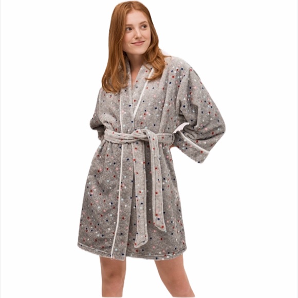 kate spade Other - Kate spade Grey Multi Dot Fleece Tie Robe NWT XS/S